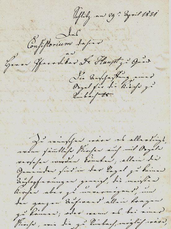 Schreiben von Pfarrvikar Haupt, 1831